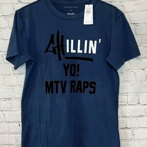 American Eagle YO MTV Raps Graphic T-shirt Blue MEDIUM NWT Retro Collectible
